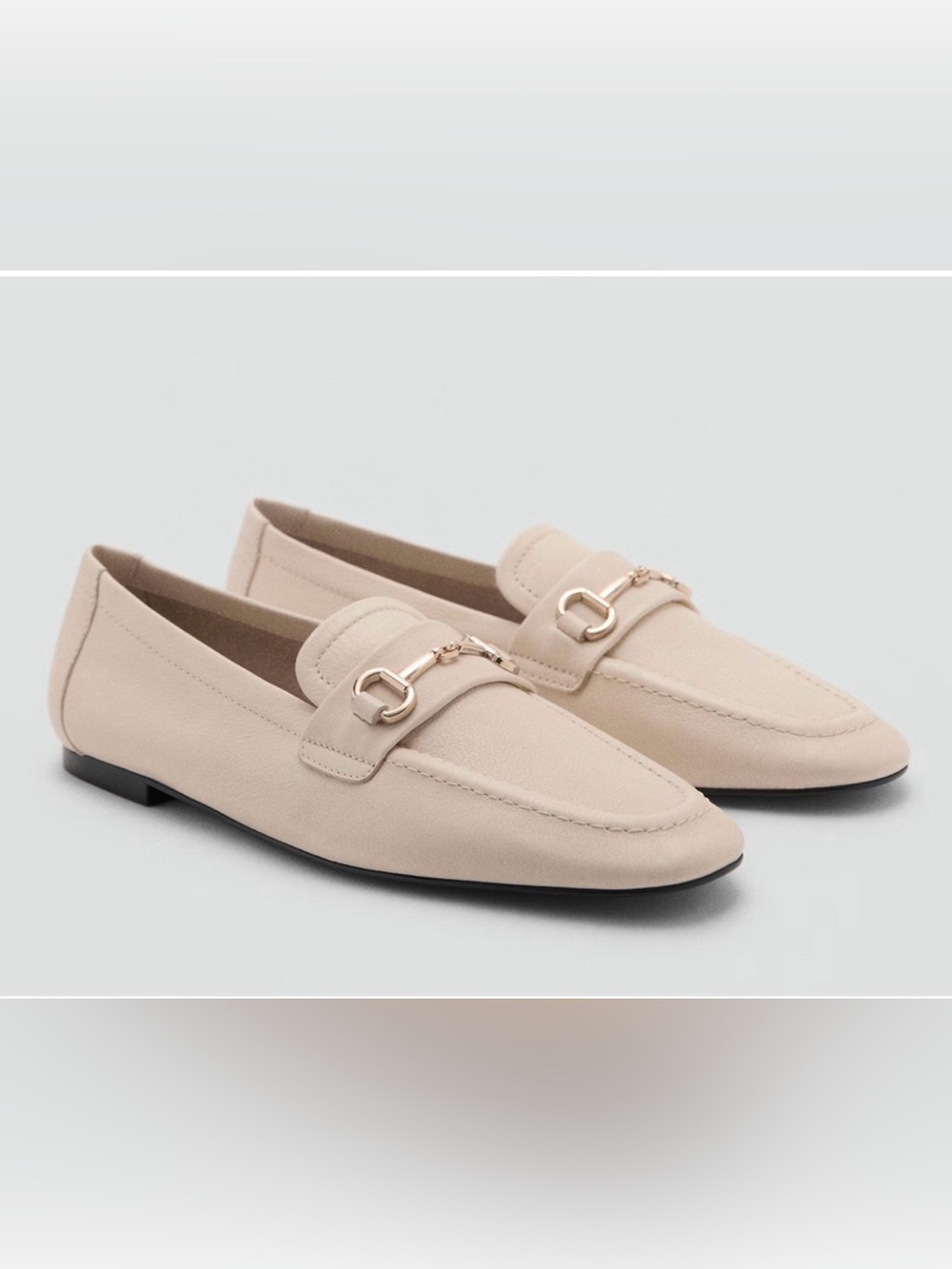 NEW MANGO MNG IVORY BEIGE LEATHER BUCKLE MOCCASINS LOAFERS SHOES SZ 39 US 8.5